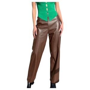 Lisa Says Gah Luisa Brown Faux Leather Straight Leg Pants, medium / large, EUC